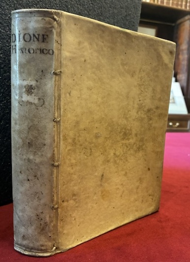  Dione Cassio (Cassius Dio) Dione. Historico delle Guerre & Fatti de Romani: Tradotto di Greco in lingua vulgare per M. Nicolo Leoniceno. Con le sue figure a' ogni libro, opera nuovamente venuta in luce, ne pi&ugrave; in lingua alcuna stampata... 1533 del mese di Marzo (al colophon) in Vinegia per Nicolo d'Aristotile di Ferrara detto Zoppino